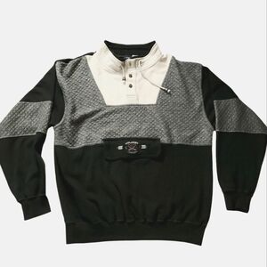 Vintage 90s Saugatuck Dry Goods Black Grey Quilted Pull Over Sweatshirt sz XL